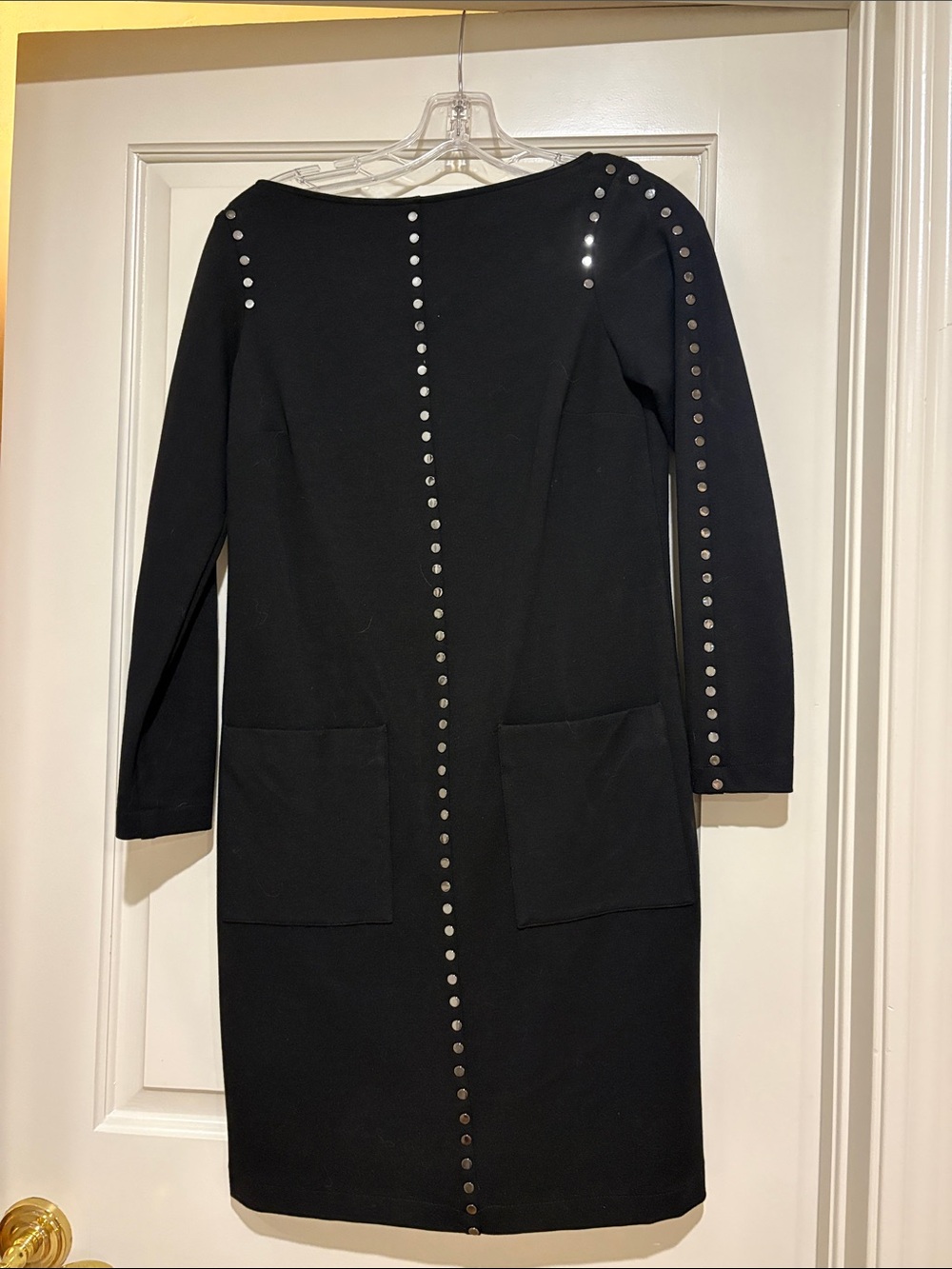 Worth Black Long-Sleeve Stud-Trim Sheath Dress
